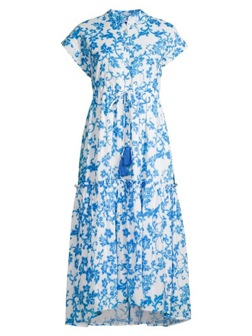 Платье миди с кулиской и принтом Mumi Ro's Garden, синий