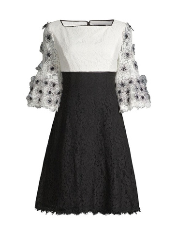 Платье с расклешенными рукавами и цветочной аппликацией Shani, черный