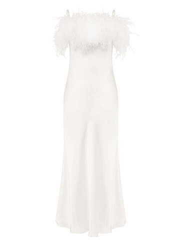 Платье-комбинация Boheme со страусиным пером Sleeper, белый