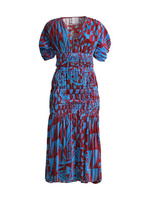 Присборенное бархатное платье-миди Stella Jean, синий