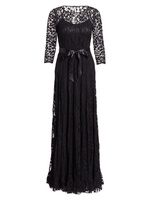 Кружевное платье с защипами Teri Jon by Rickie Freeman, черный