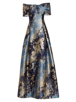 Жаккардовое платье с эффектом металлик и цветочным принтом Teri Jon by Rickie Freeman, синий