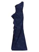Жаккардовое платье с эффектом металлик на одно плечо Teri Jon by Rickie Freeman, черный
