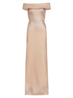 Волнистое трикотажное платье в рубчик с открытыми плечами цвета металлик Teri Jon by Rickie Freeman, золотой