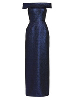 Платье из металлизированного жаккарда с открытыми плечами Teri Jon by Rickie Freeman, сапфировый