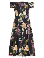 Плиссированное платье из эластичного хлопка с цветочным принтом Teri Jon by Rickie Freeman, черный