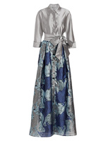 Платье-рубашка с абстрактным принтом Teri Jon by Rickie Freeman, серебряный