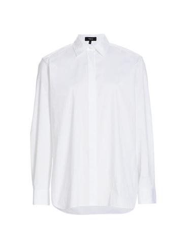 Классическая рубашка из смесового хлопка с пуговицами спереди Theory, белый
