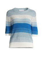 Полосатый льняной свитер White + Warren, синий