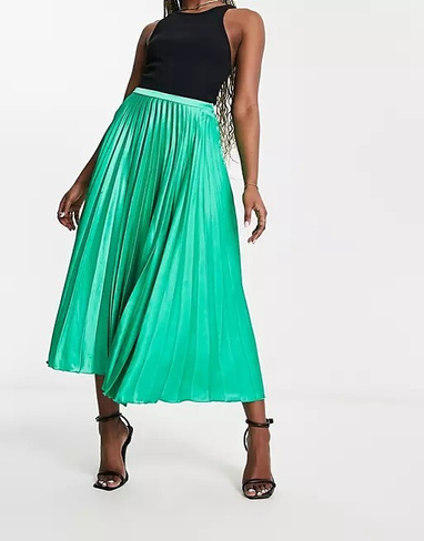 Изумрудно-зеленая атласная юбка миди со складками ASOS DESIGN, зеленый
