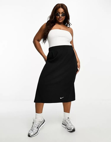 Черная юбка миди из джерси в рубчик Nike Plus, черный