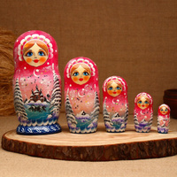 Матрёшка 'Зима',розовая, 5 кукольная, люкс