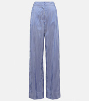 Широкие шелковые брюки с высокой посадкой в полоску BURBERRY, синий