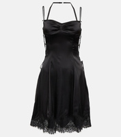 Мини-платье из шелкового атласа с кружевом DIDU, черный