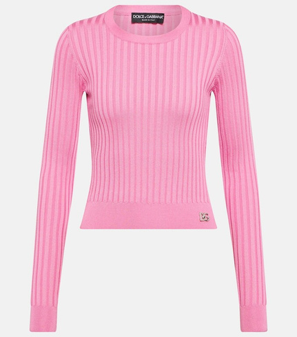 Укороченный шелковый свитер DG в рубчик DOLCE&GABBANA, розовый