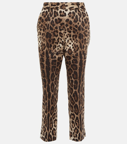 Укороченные брюки из смесового хлопка с леопардовым принтом DOLCE&GABBANA, разноцветный