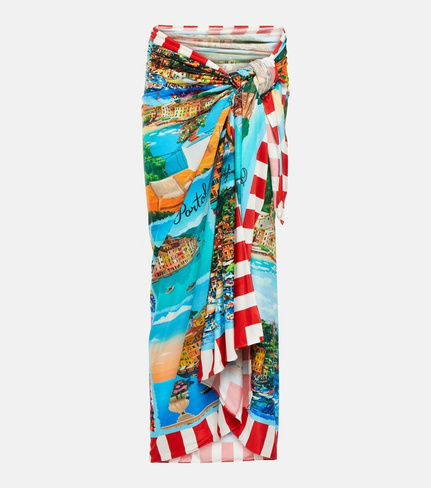 Шелковое пляжное платье с принтом Portofino DOLCE&GABBANA, разноцветный
