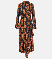 Платье миди с запахом из шелкового твила с цветочным принтом ETRO, разноцветный