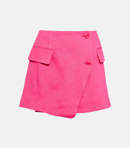 Мини-юбка из смесового льна FRAME, розовый