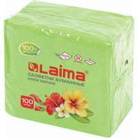 Бумажные салфетки ЛАЙМА 100 шт, 24х24 см, зелёные пастельный цвет, 100% целлюлоза 111791