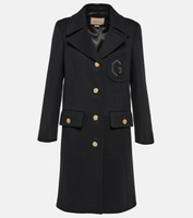 Шерстяное пальто с вышивкой Double G GUCCI, черный
