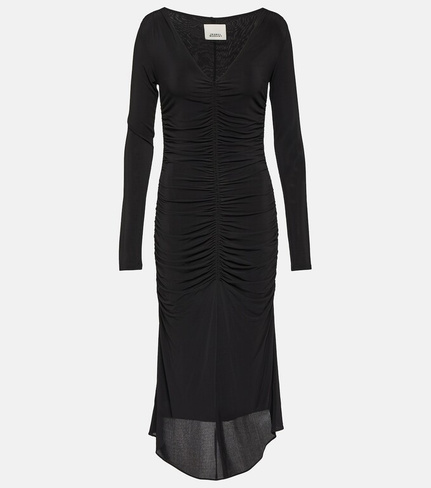 Платье миди Laly из джерси со сборками ISABEL MARANT, черный