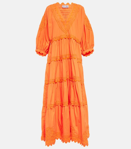 Платье макси из хлопкового поплина с вышивкой JULIET DUNN, оранжевый