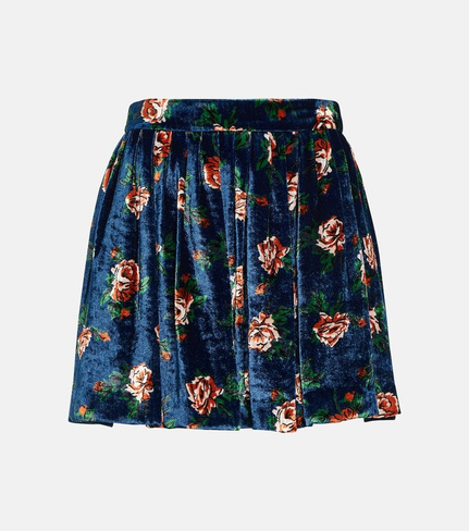 Бархатная мини-юбка с цветочным принтом KENZO, синий
