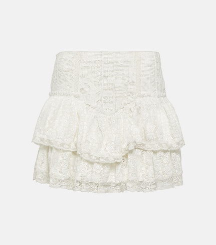 Многоуровневая кружевная мини-юбка Antila LOVESHACKFANCY, белый