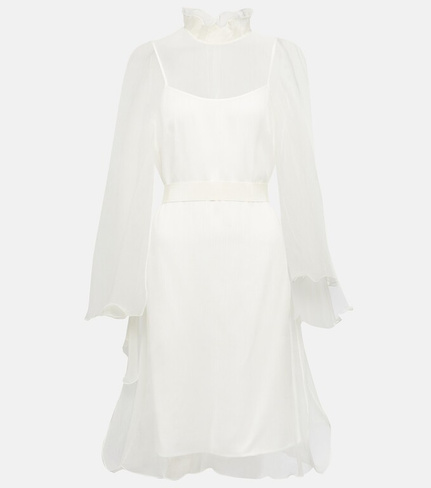 Шелковое мини-платье Bridal Alma с оборками MAX MARA, белый