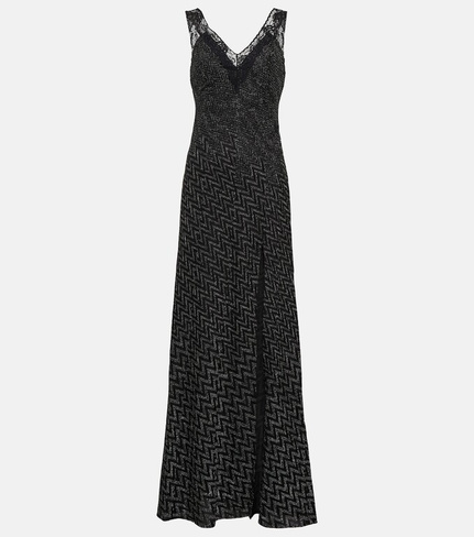 Платье макси с кружевной отделкой зигзаг MISSONI, серый