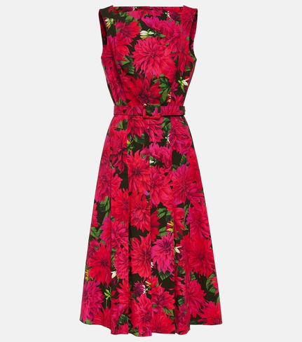 Платье миди из смесового хлопка OSCAR DE LA RENTA, разноцветный
