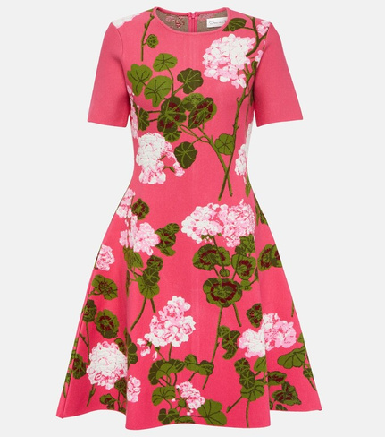 Жаккардовое мини-платье с цветочным принтом OSCAR DE LA RENTA, розовый