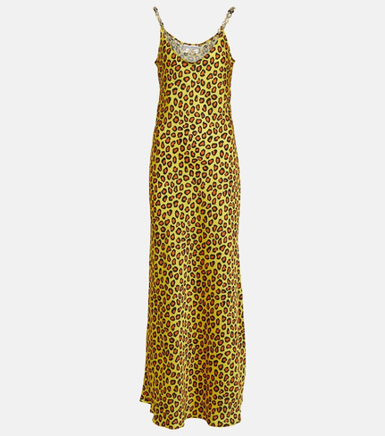 Атласное платье-комбинация с леопардовым принтом и цепочками PACO RABANNE, разноцветный