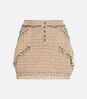 Украшенная хлопковая мини-юбка вязания крючком PACO RABANNE, бежевый