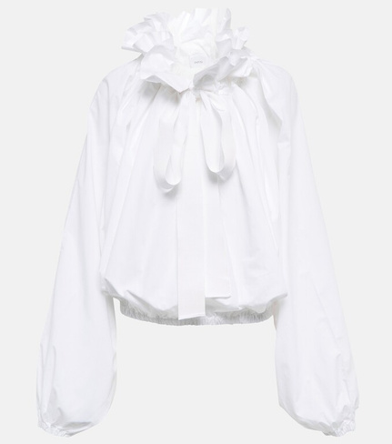 Хлопковая блузка с оборками и завязками на горловине PATOU, белый