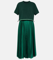 Платье миди из плиссированного джерси и атласа SACAI, зеленый
