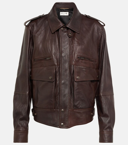 Кожаный пиджак SAINT LAURENT, коричневый