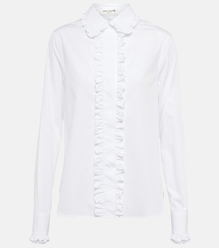 Рубашка из хлопка с оборками SAINT LAURENT, белый