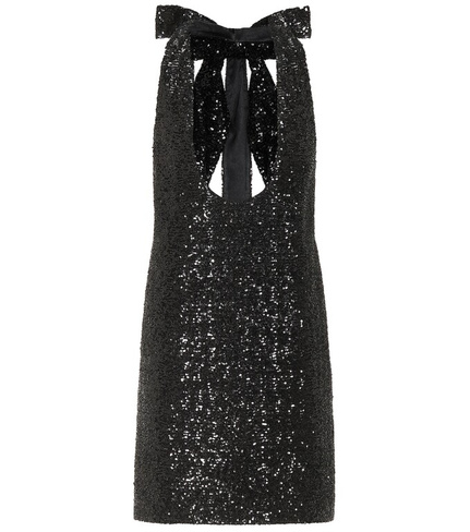 Мини-платье с пайетками SAINT LAURENT, черный
