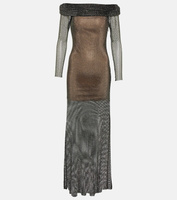 Платье в сеточку с кристаллами SELF-PORTRAIT, черный