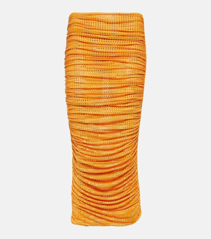 Юбка миди со сборками и украшением SELF-PORTRAIT, оранжевый