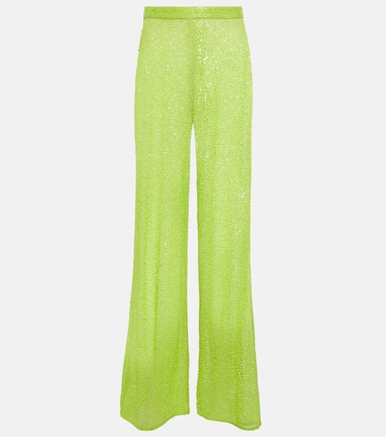 Широкие брюки с пайетками SELF-PORTRAIT, зеленый