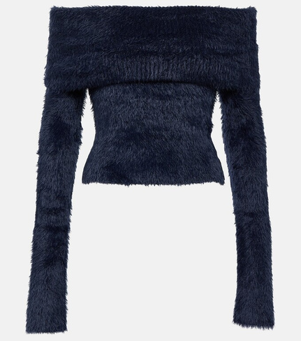 Укороченный свитер с открытыми плечами ACNE STUDIOS, синий