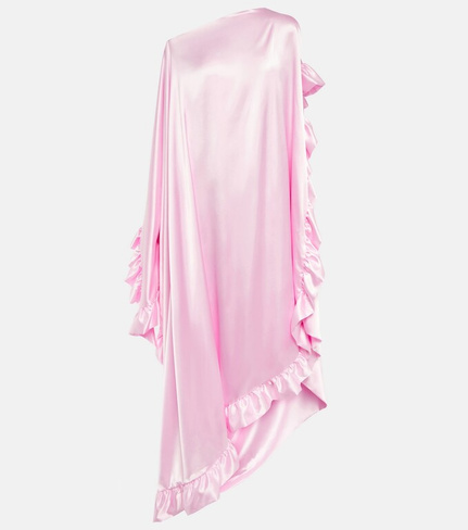 Атласное платье на одно плечо с оборками ACNE STUDIOS, розовый
