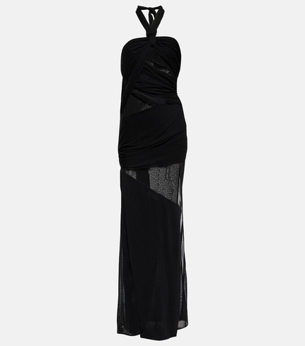 Полупрозрачное платье со вставками и вырезами TOM FORD, черный