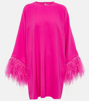 Мини-платье из шелкового кади с отделкой перьями VALENTINO, розовый