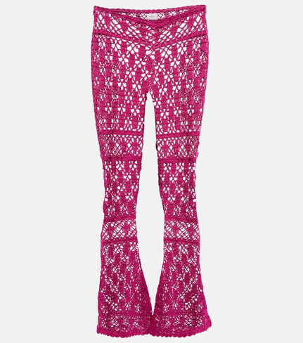 Расклешенные хлопковые брюки Bianca крючком ANNA KOSTUROVA, розовый