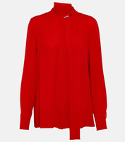 Блузка из шелкового жоржета с завязками на воротнике VALENTINO, красный