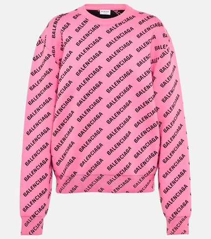 Жаккардовый свитер с логотипом из смесового хлопка BALENCIAGA, розовый
